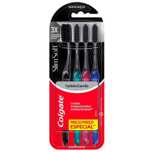 Kit de Escovas De Dentes Colgate Slim Soft Black Com 4 Unidades